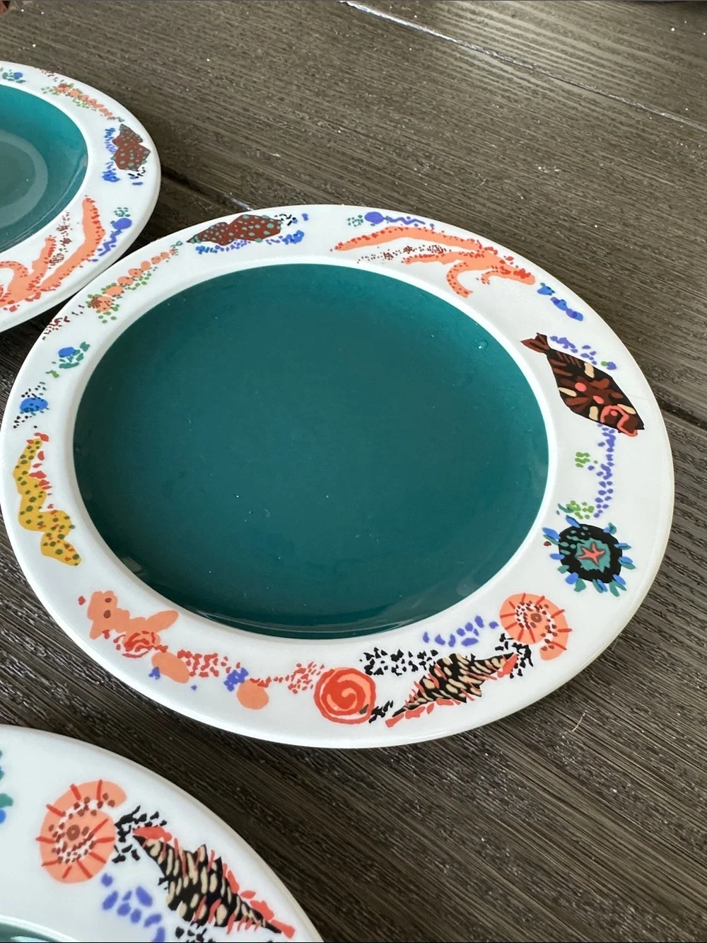 Nikko Japan perception set  of 4 Deep Teal Porcelain Rim side plates excellent